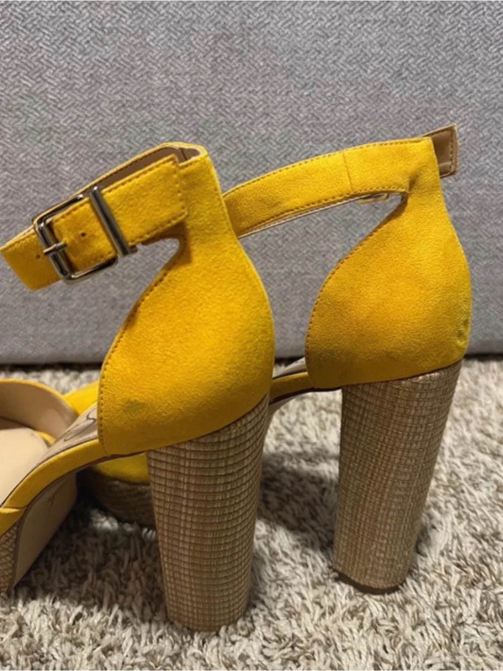 Jessica Simpson Bright Yellow Suede Platform Ankle-Strap Heels